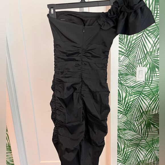 Cache Black Ruffle One Shoulder Ruched Mini Dress Size 0 - Picture 4 of 9